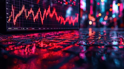 Poster - Dynamic Stock Market Graph Reflecting in a Rain-slicked City at Night