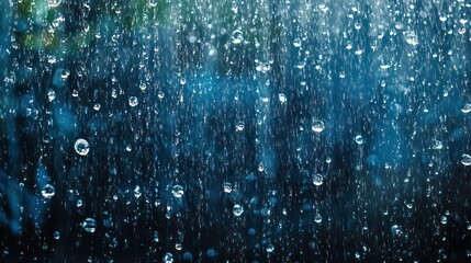 Poster - Abstract background of falling rain droplets on dark blue background.