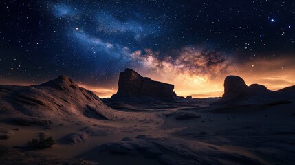 Wall Mural - Majestic Night Sky Over Desert Landscape with Stars and Milky Way