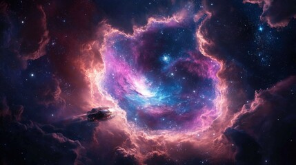 Wall Mural - Cosmic Journey Through Colorful Swirls of Nebula and Starry Space