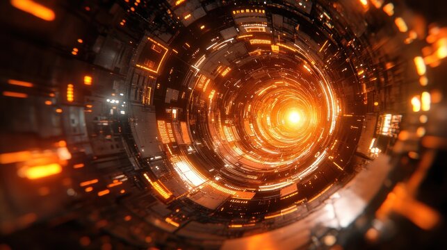 Dynamic Swirling Tunnel of Glowing Orange and Black Energy