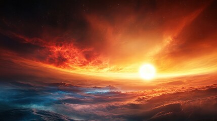 Wall Mural - Breathtaking Cosmic Sunset Over Ethereal Clouds in the Universe