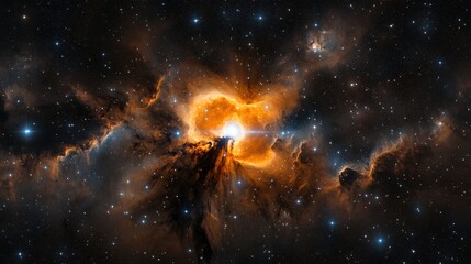 Wall Mural - Stunning Cosmic Nebula with Bright Orange and Blue Stellar Clouds