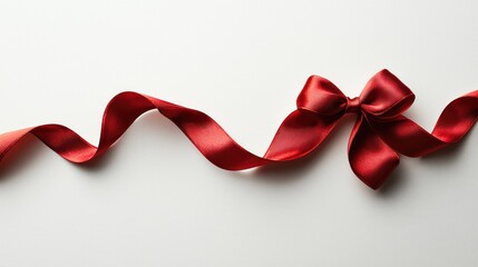 Wall Mural - Elegant Red Ribbon with Bow on Light Gray Background