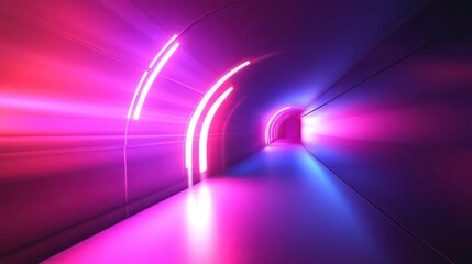 Poster - Abstract neon tunnel with pink and blue light streaks.