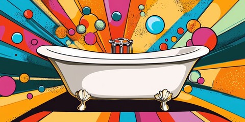 Canvas Print - A bold pop art illustration of a clawfoot bathtub with vibrant colors, dynamic patterns, and playful bubbles in an energetic and retro-inspired composition