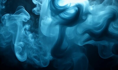 Wall Mural - ethereal blue smoke swirling gracefully against a dark background, creating a mystical atmosphere fo