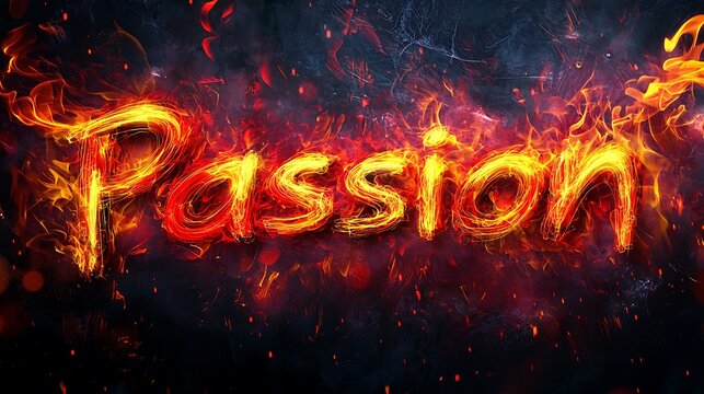 The image is a fiery, abstract representation of the word 
