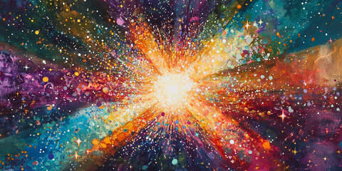 Poster - Vibrant explosion of colors representing cosmic energy in a starry night backdrop