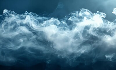 Wall Mural - ethereal blue smoke swirling gracefully against a dark background, creating an abstract and mysterio
