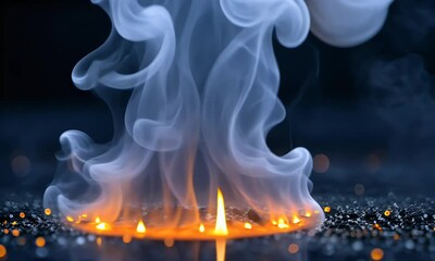 Wall Mural - Abstract representation of swirling smoke and glowing embers rising from a dark surface, creating a mystical atmosphere