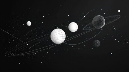 Poster - Abstract space scene with planets and stars.