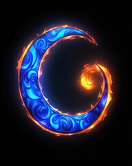 Poster - Fiery Crescent Moon: A Mystical Celestial Design