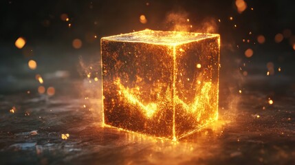 Poster - Fiery Cube with Glowing Particles and Smoke