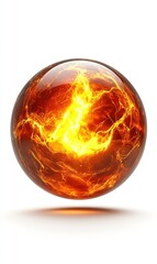 Poster - Fiery Sphere Glowing Orb with Intense Heat and Energy, Isolated on White Background