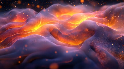 Poster - fiery undulating landscape of glowing embers and particles
