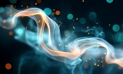 Wall Mural - abstract swirling smoke with glowing particles in a dark background, creating a mystical and atmosph