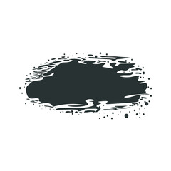 Poster - Black ink splatter in flat design. Dirty pouring blot, messy wet stain. Vector illustration isolated.