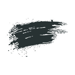 Poster - Black ink splatter in flat design. Splashing artistic brush spot element. Vector illustration isolated.