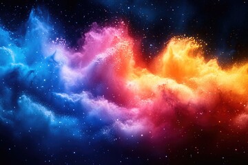 Wall Mural - A vibrant explosion of colorful powder in the darkness
