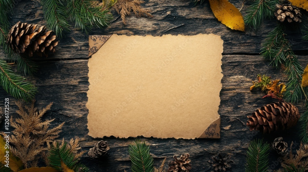 Rustic Autumn Blank Note: A blank piece of parchment paper sits on a ...