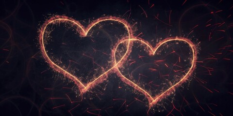 Wall Mural - Two hearts with sparks in the form of a heart. Valentine's Day.