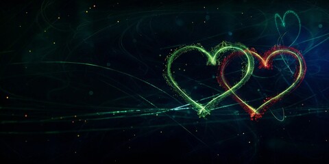 Wall Mural - Two hearts with sparks in the form of a heart. Valentine's Day.
