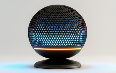 Aufkleber - Futuristic Spherical Device with Blue Light Emitting Perforated Surface