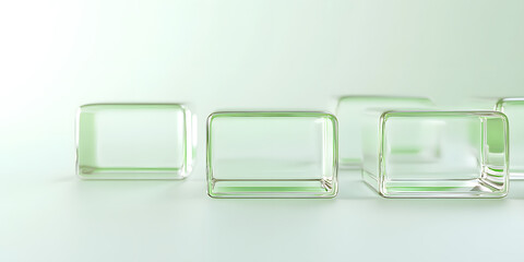 Aufkleber - Transparent glass cubes arranged on a light-green surface. Minimalist and modern design concept.