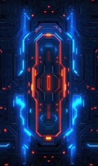 Poster - Futuristic Technological Interface with Glowing Neon Lights and Intricate Circuitry: Abstract Digital Art