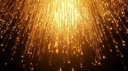 Poster - Abstract golden light rays descending on black background.