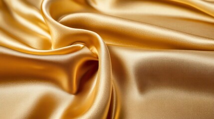 Poster - Luxurious golden silk fabric with soft, flowing drapes and folds.