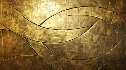 Poster - Abstract gold metallic wall texture with curved geometric patterns.