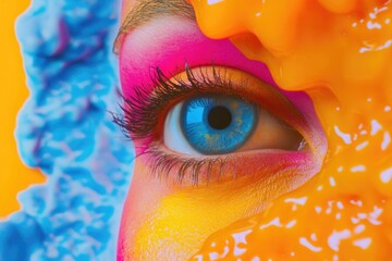 Wall Mural - A detailed shot of an eye with vibrant makeup, perfect for editorial or creative use