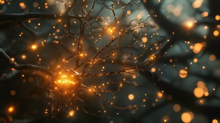 Aufkleber - Glowing neural network, intricate branches and nodes, abstract representation of the brain, connection, communication, and intelligence.