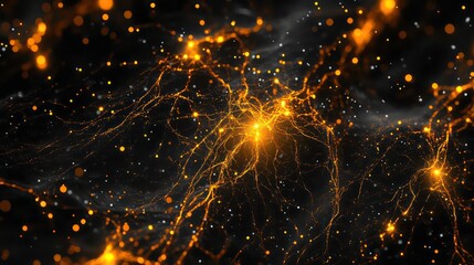 Aufkleber - Abstract background with glowing orange neural network.