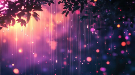 Aufkleber - Magical rain falling through leaves at sunset, vibrant colors and bokeh effect.