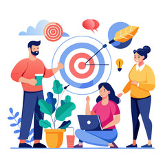 Poster - Team members engage in creative brainstorming and strategy development, using visuals and collaborative discussions to meet their objectives and improve project outcomes