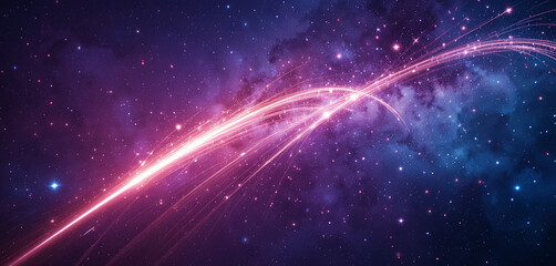 Poster - Bright streaks of light cut through a vivid cosmic background adorned with twinkling stars and swirling clouds of color. This depiction captures the beauty of the universe