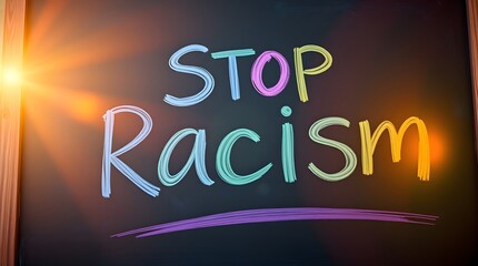 Chalkboard with Stop Racism message promoting social justice.