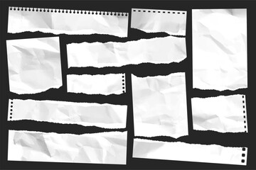 Wall Mural - ripped paper strips. realistic crumpled paper scraps with torn edges. shreds of notebook, book or ol