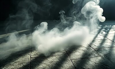 Wall Mural - ethereal smoke swirling over textured stone floor, with dramatic lighting casting shadows in a moody