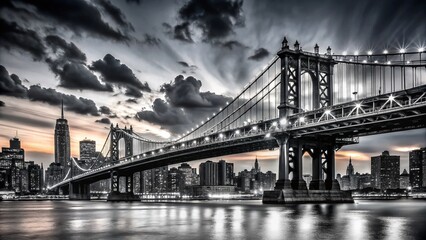 Wall Mural - Majestic NYC Bridge in Black and White - Iconic Cityscape View