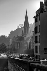 Wall Mural - St. George Church and buildings around the River Saone, the old town of Lyon, France