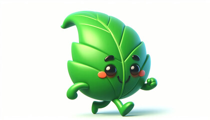 Wall Mural - Cute green leaf cartoon. Environment and ecology concept