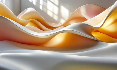 Wall Mural - Abstract waves of soft fabric in warm tones flowing gracefully, illuminated by natural light through a window