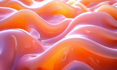 Wall Mural - Abstract composition of flowing, glossy waves in vibrant orange and pink hues, creating a dynamic and fluid visual effect