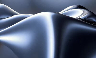 Wall Mural - Abstract fluid shapes of glossy black material undulating gracefully against a soft-lit background, creating a serene atmosphere