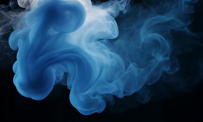 Wall Mural - Ethereal blue smoke swirling against a dark background, creating a mystical atmosphere perfect for artistic projects