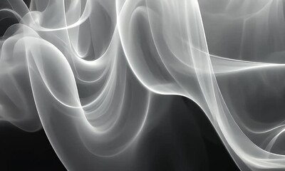 Wall Mural - Ethereal white smoke waves gracefully flowing against a dark background, creating a serene and abstract atmosphere